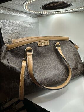 Calvin Klein Brown Logo Tote with Tan Trim